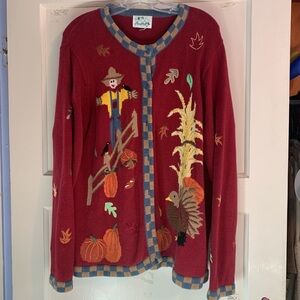 Quacker Factory Red and Blue Harvest Cardigan
